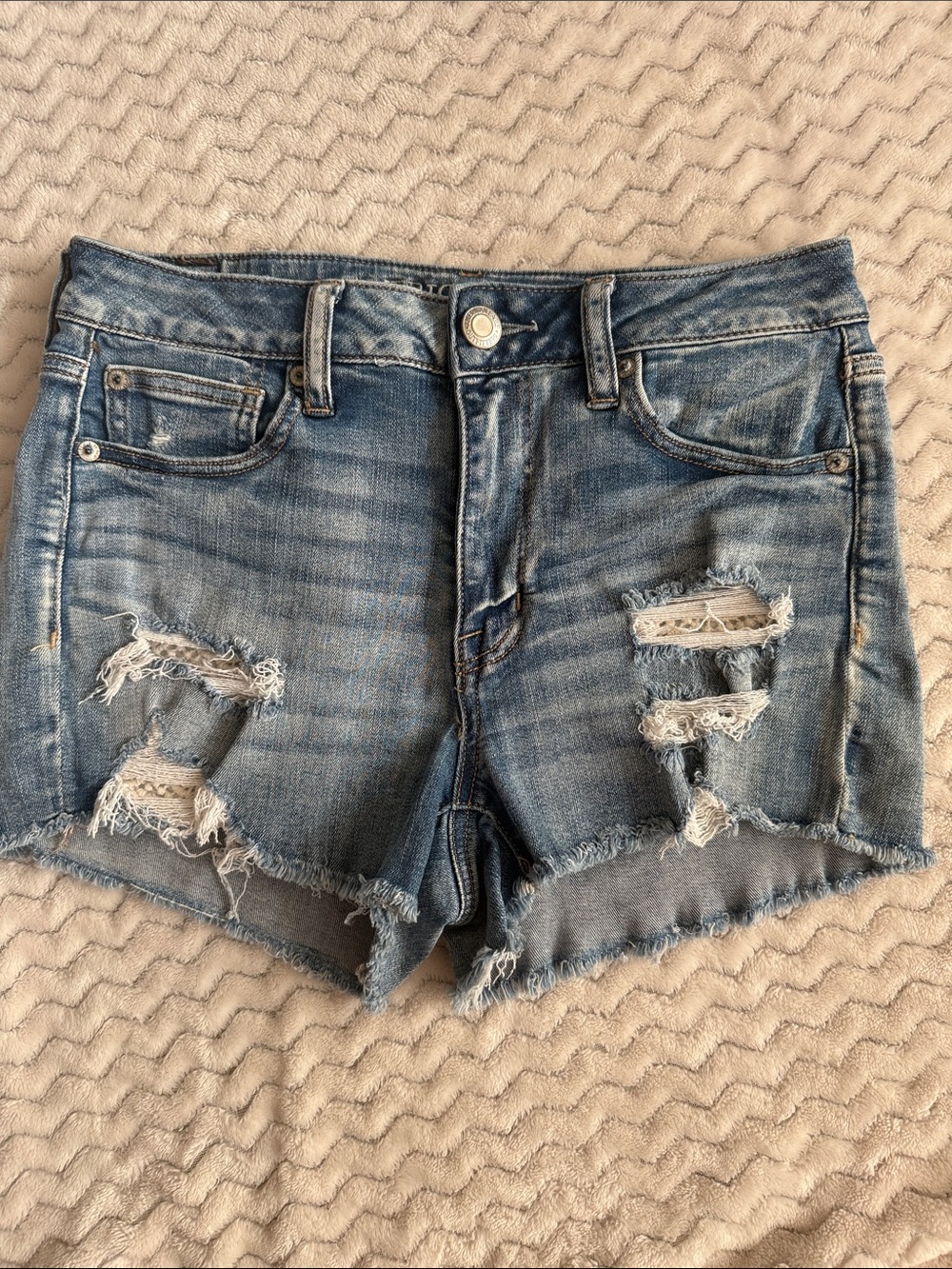American Eagle Outfitters Light Blue Distressed Denim Shorts
